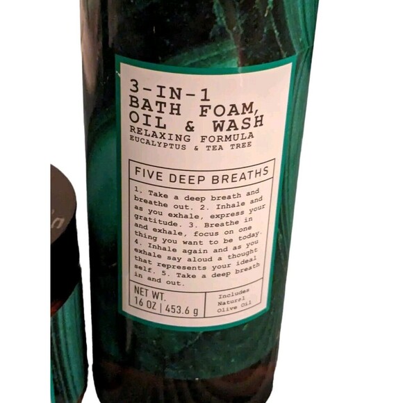 Five Deep Breaths Eucalyptus & Tea Tree Bath Set - Wash, Scrub, Body Cream - NEW - Picture 3 of 13